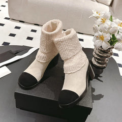 Knitted patchwork ankle boots
