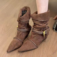French pointed-leather suede western boots