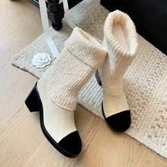 Knitted patchwork ankle boots