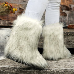 Long fox fur mid-calf cotton boots