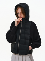 Down patchwork knitted hooded jacket