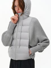 Down patchwork knitted hooded jacket