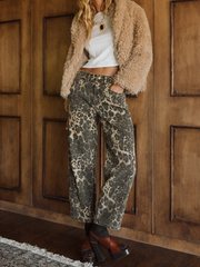 Ladies' casual straight-leg leopard print pants