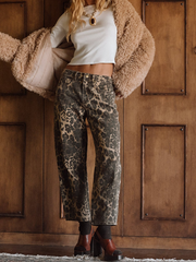 Ladies' casual straight-leg leopard print pants
