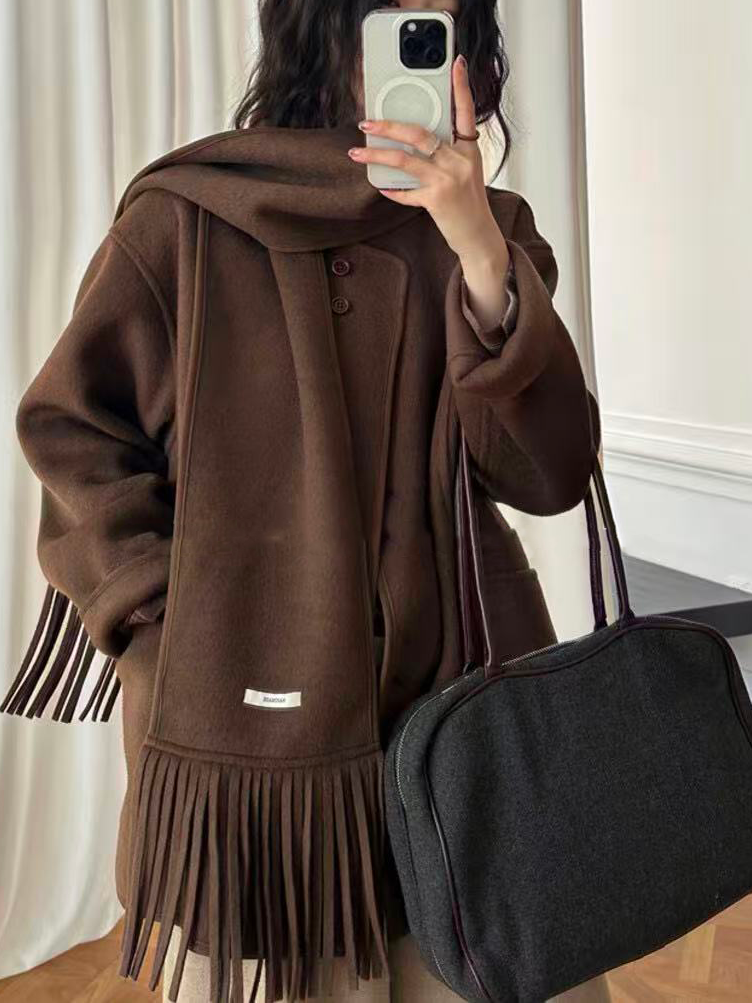 Women's woolen mid-length coat (with scarf) Women's woolen mid-length coat (with scarf)