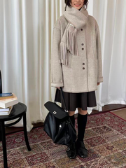 Women's woolen mid-length coat (with scarf)