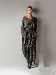 Women's knitted printed long dress (without belt)