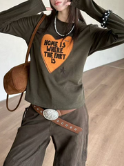 Ladies' casual heart-shaped printed casual long-sleeved shirt