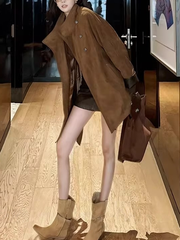 A casual coat with spliced cuffs and straps for women