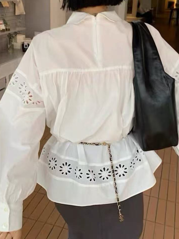 A casual top with lace cutout for ladies A casual top with lace cutout for ladies