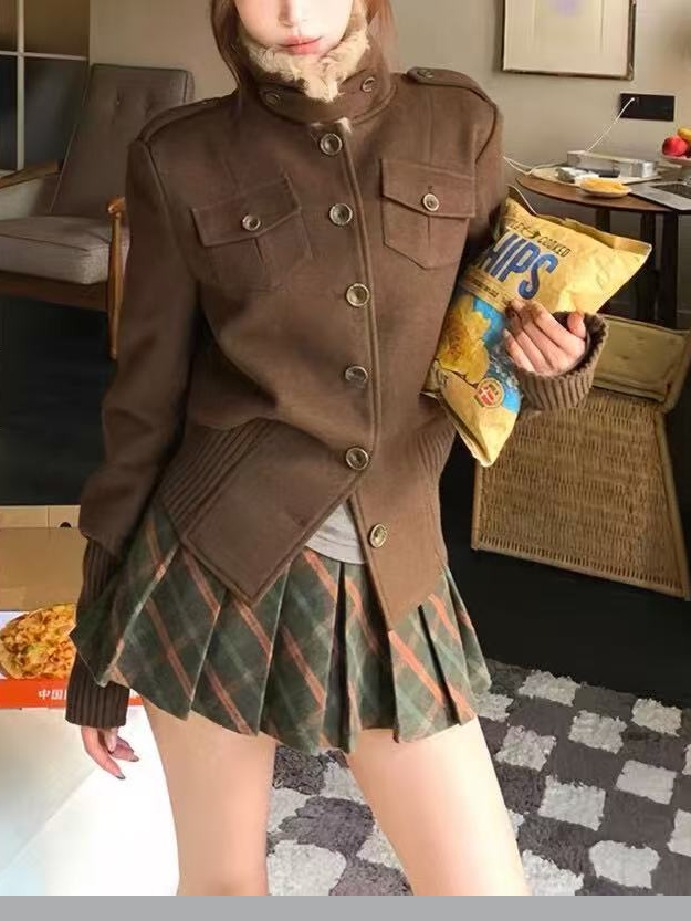 Women's lapel woolen patchwork knitted fashion coat Women's lapel woolen patchwork knitted fashion coat