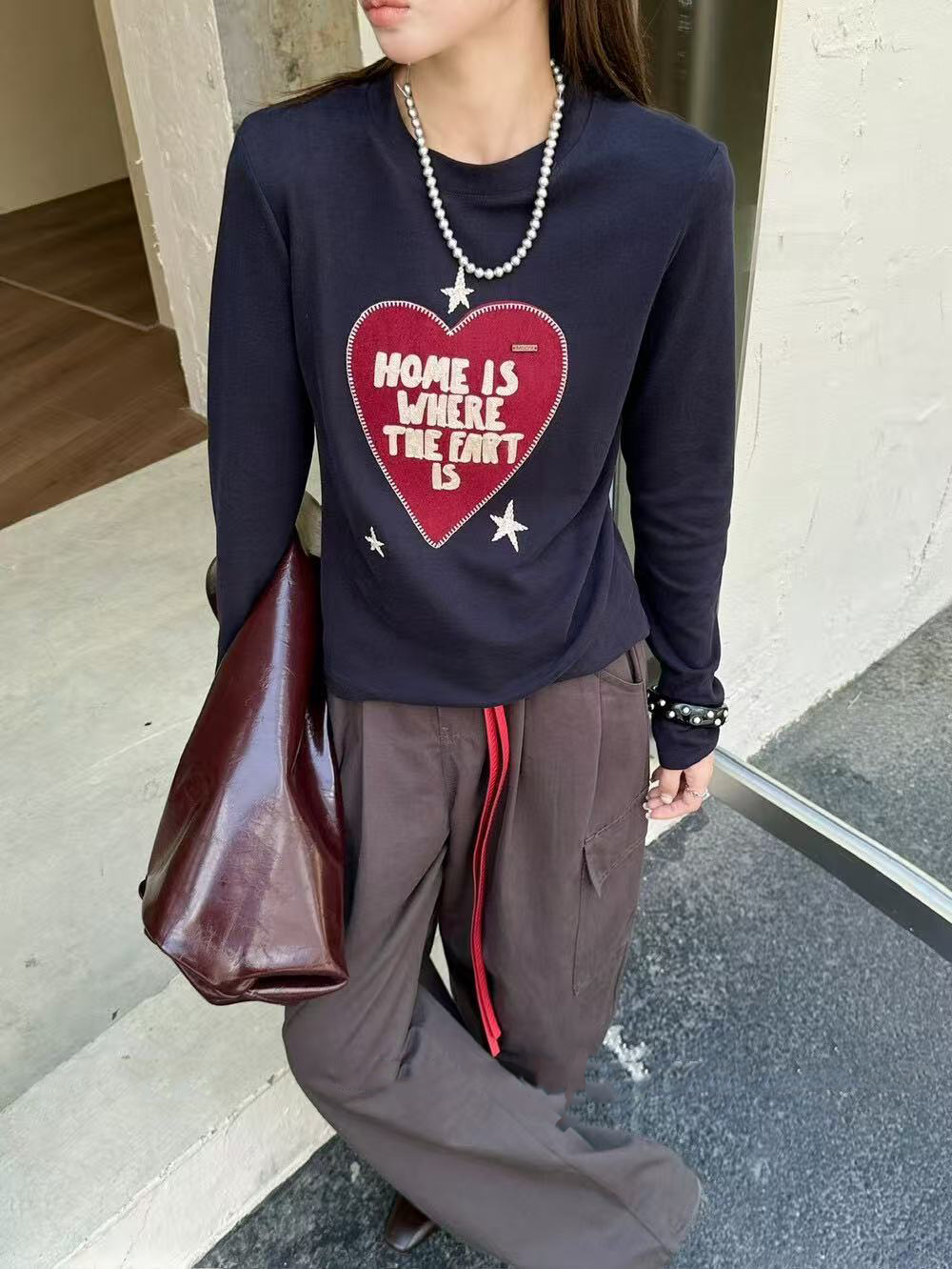 Ladies' casual heart-shaped printed casual long-sleeved shirt Ladies' casual heart-shaped printed casual long-sleeved shirt