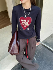 Ladies' casual heart-shaped printed casual long-sleeved shirt