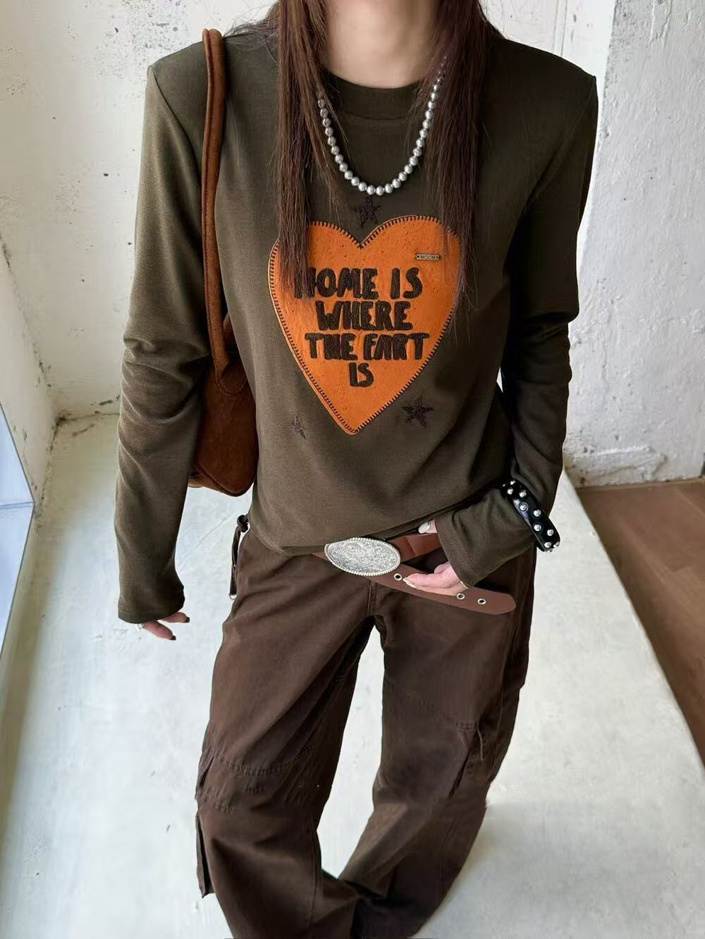 Ladies' casual heart-shaped printed casual long-sleeved shirt Ladies' casual heart-shaped printed casual long-sleeved shirt