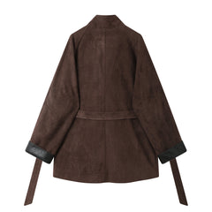 A casual coat with spliced cuffs and straps for women