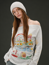 One-shoulder printed sun protection long-sleeved top