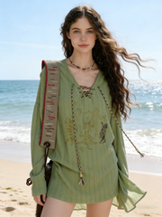 Printed long-sleeved top