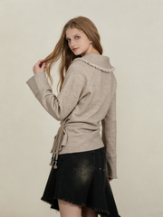 Retro Western-style frayed collar top