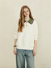 Color-blocked collared casual sweatshirt