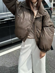 Women's leather casual down jacket