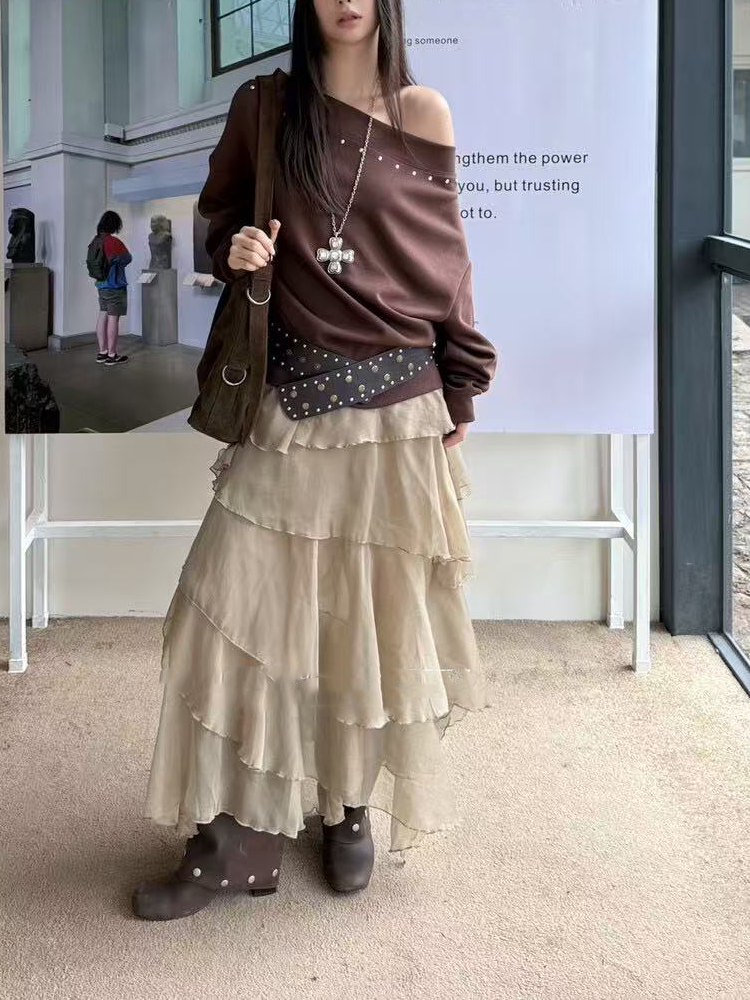 Ladies' long-sleeved top with willow studs, one-shoulder(Including the belt) Ladies' long-sleeved top with willow studs, one-shoulder(Including the belt)