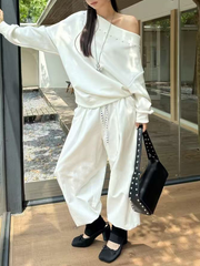 Ladies' long-sleeved top with willow studs, one-shoulder(Including the belt)