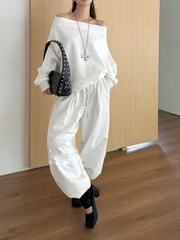 Ladies' long-sleeved top with willow studs, one-shoulder(Including the belt)