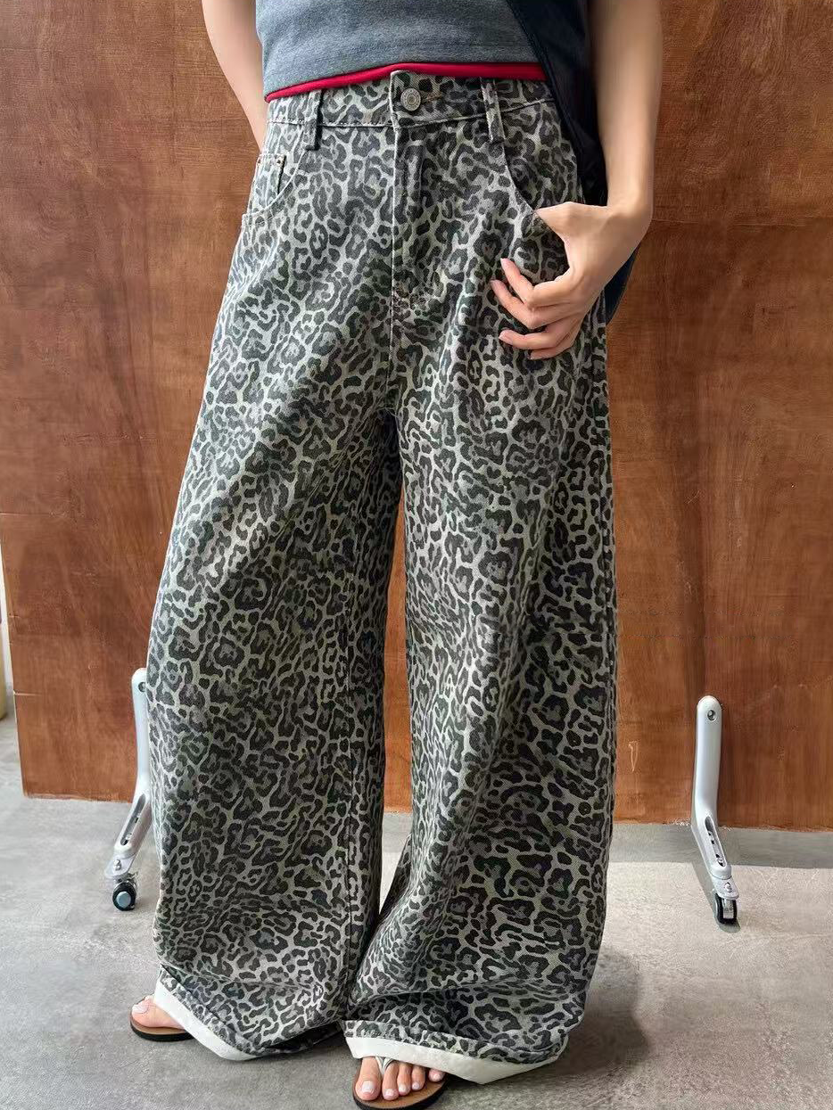 Ladies' leopard print straight-leg casual pants Ladies' leopard print straight-leg casual pants
