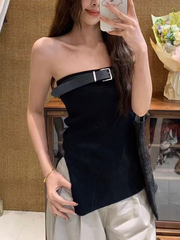 Ladies' knitted strapless vest with adjustable belt