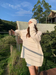 Loose knitted casual top for women (including hat)