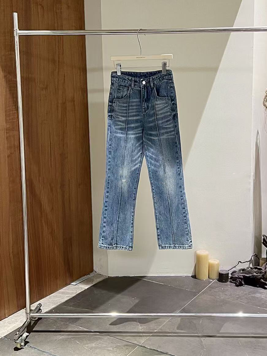 Ladies' split straight-leg denim casual pants
