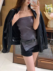 Ladies' knitted strapless vest with adjustable belt