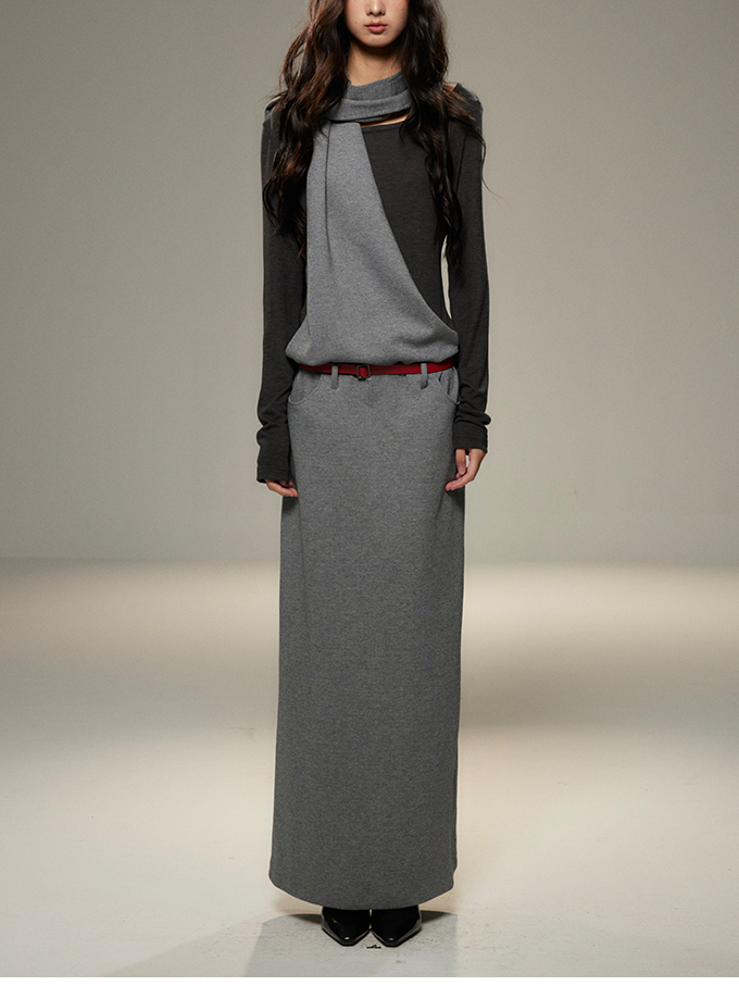 Ladies' casual long-sleeved neck-hanging pocket imitation two dresses Ladies' casual long-sleeved neck-hanging pocket imitation two dresses