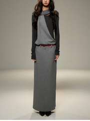 Ladies' casual long-sleeved neck-hanging pocket imitation two dresses