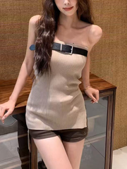 Ladies' knitted strapless vest with adjustable belt