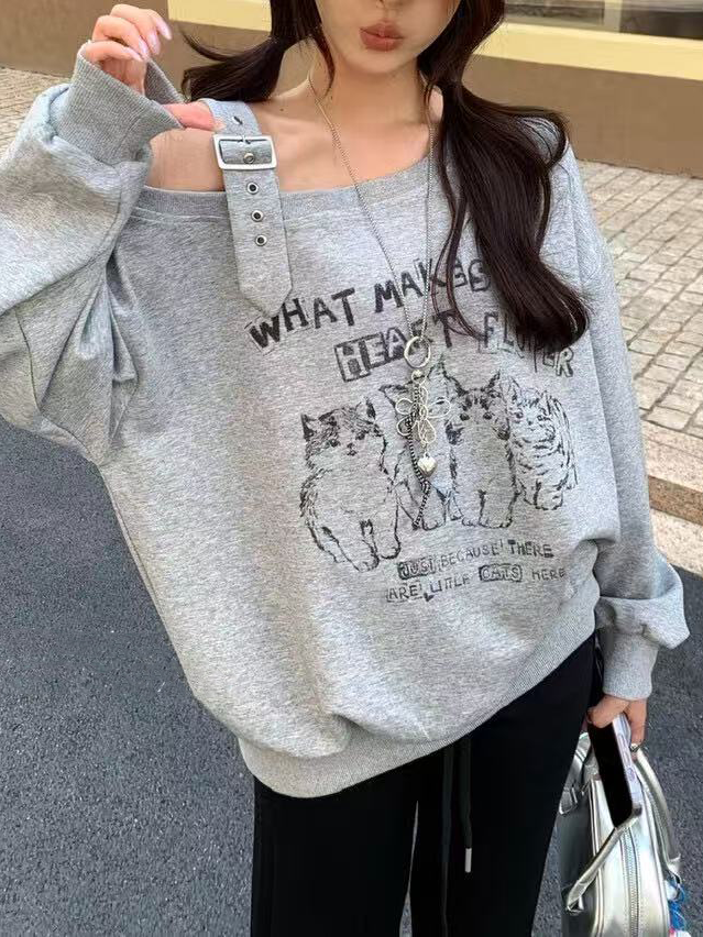 Printed knitted halter long-sleeved top