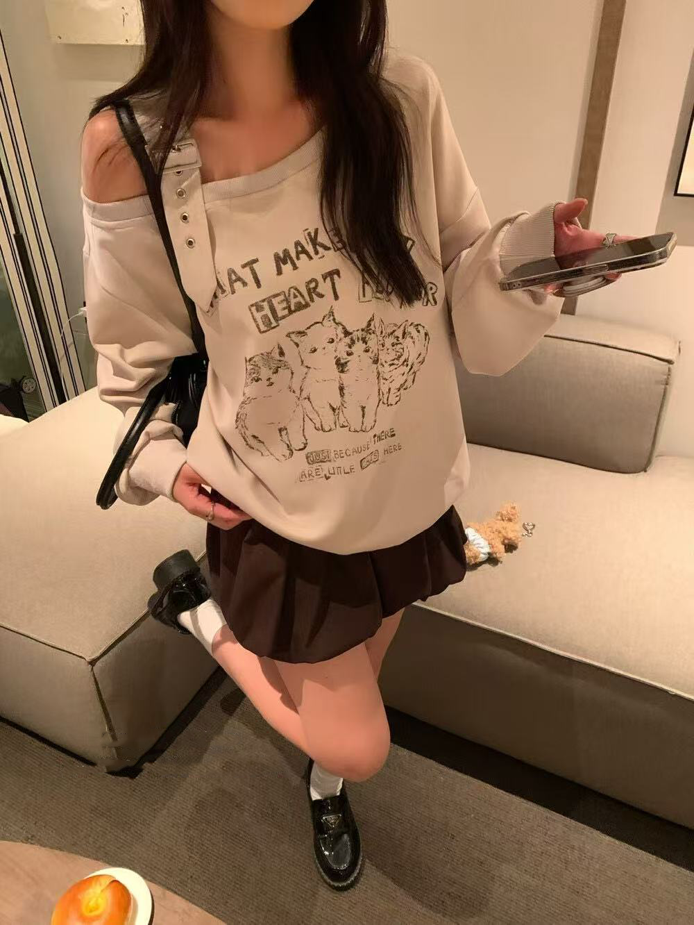 Printed knitted halter long-sleeved top Printed knitted halter long-sleeved top