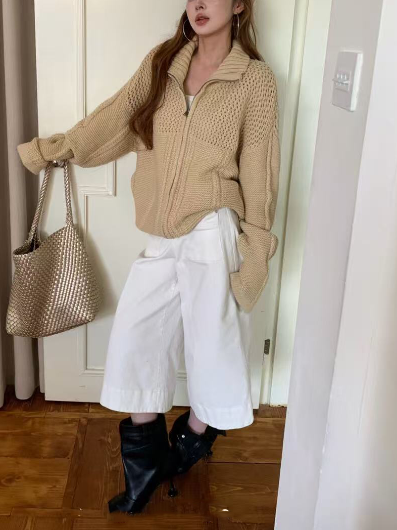 Women's knitted casual stand-up collar coat Women's knitted casual stand-up collar coat