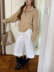 Women's knitted casual stand-up collar coat