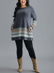 A long-sleeved knitted Bohemian patchwork top for women