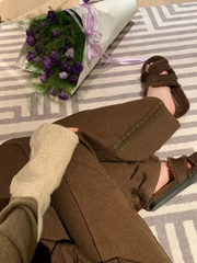 Women's side-cut lace pleated casual trousers