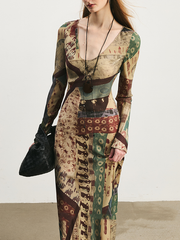 Ladies' printed long-sleeved dress