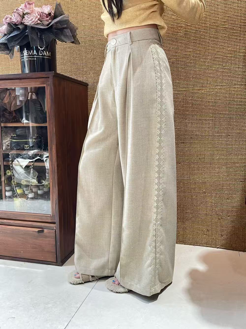 Women's side-cut lace pleated casual trousers Women's side-cut lace pleated casual trousers