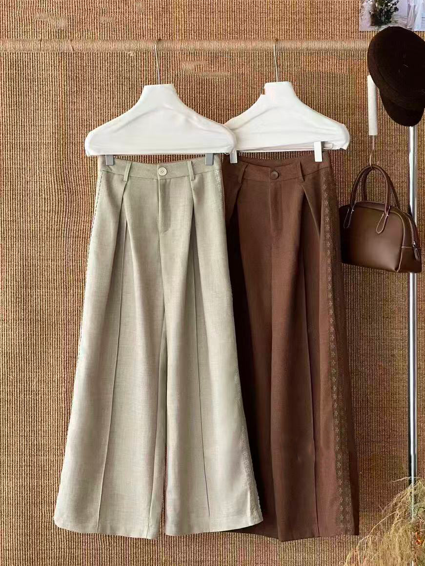 Women's side-cut lace pleated casual trousers Women's side-cut lace pleated casual trousers
