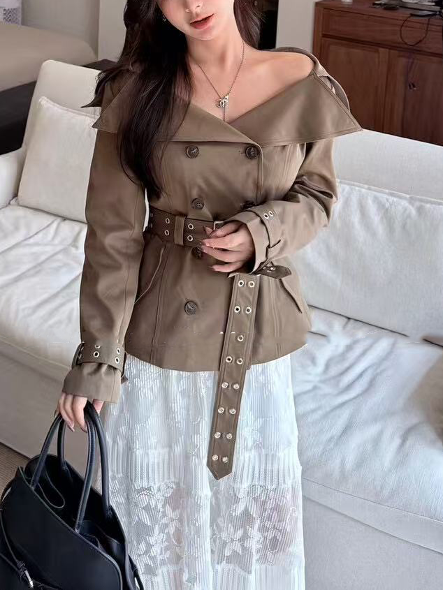 Sexy one-shoulder windproof coat Sexy one-shoulder windproof coat