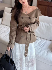 Sexy one-shoulder windproof coat