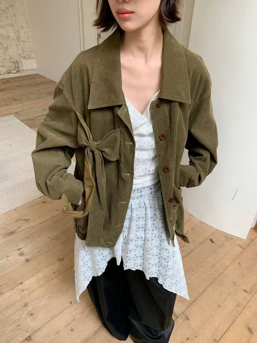 Corduroy bow lapel coat