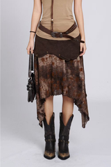 A Bohemian tie-dye patchwork skirt for women