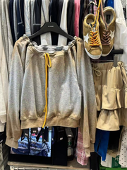 Retro drawstring one-shoulder long-sleeved shirt