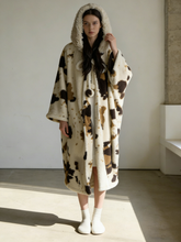 Coral fleece leopard print hooded nightgown